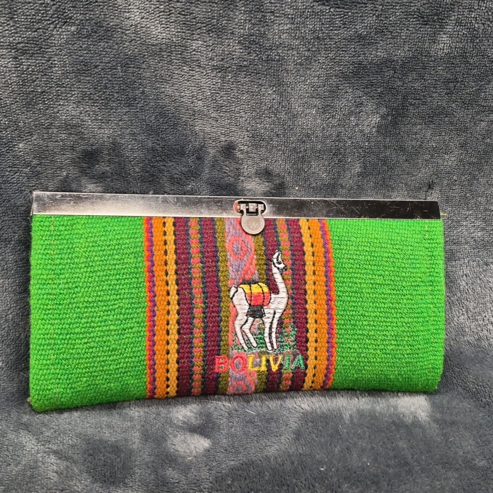 Bolivia Fabric Woman’s  Handmade Wallet Metal Clasp Closure Vibrant Color